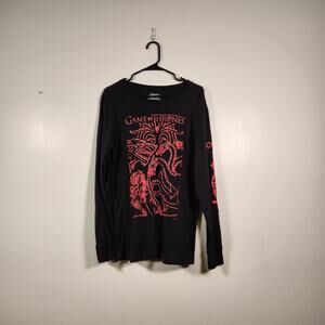 GAME OF THRONES LS Shirt Mens L Black Red 100% Cotton Targaryen Dragons Graphic